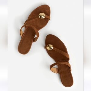 Madewell Tan Sandals with Gold Detail Mila Organic Hardware Thong Slide 7 EUC